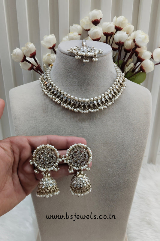 White Antique Gold Necklace Jewellery Naman Set