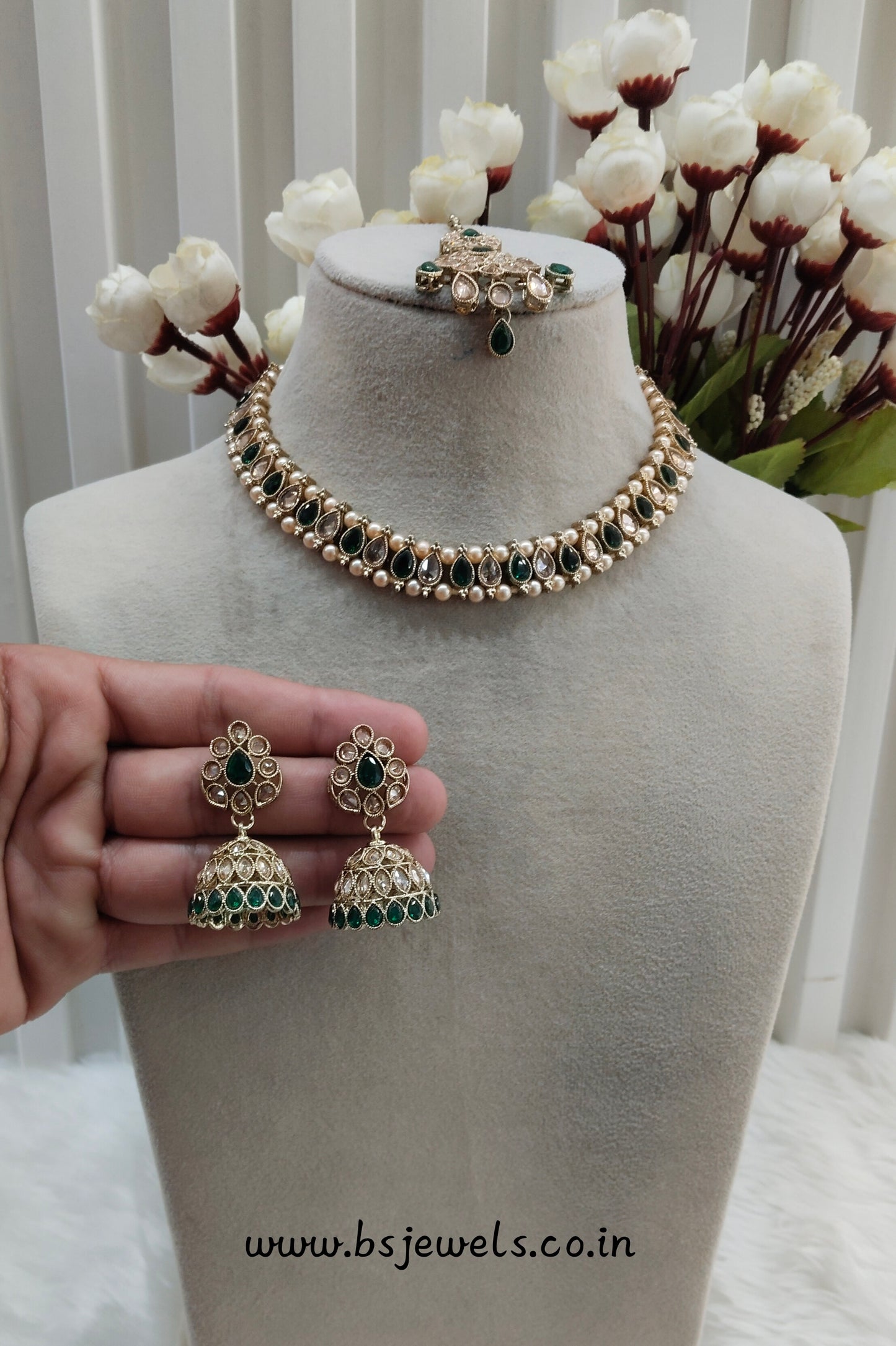 Green Antique Gold Necklace Jewellery Nitish Set