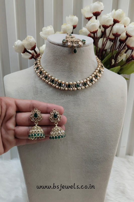 Green Antique Gold Necklace Jewellery Nitish Set