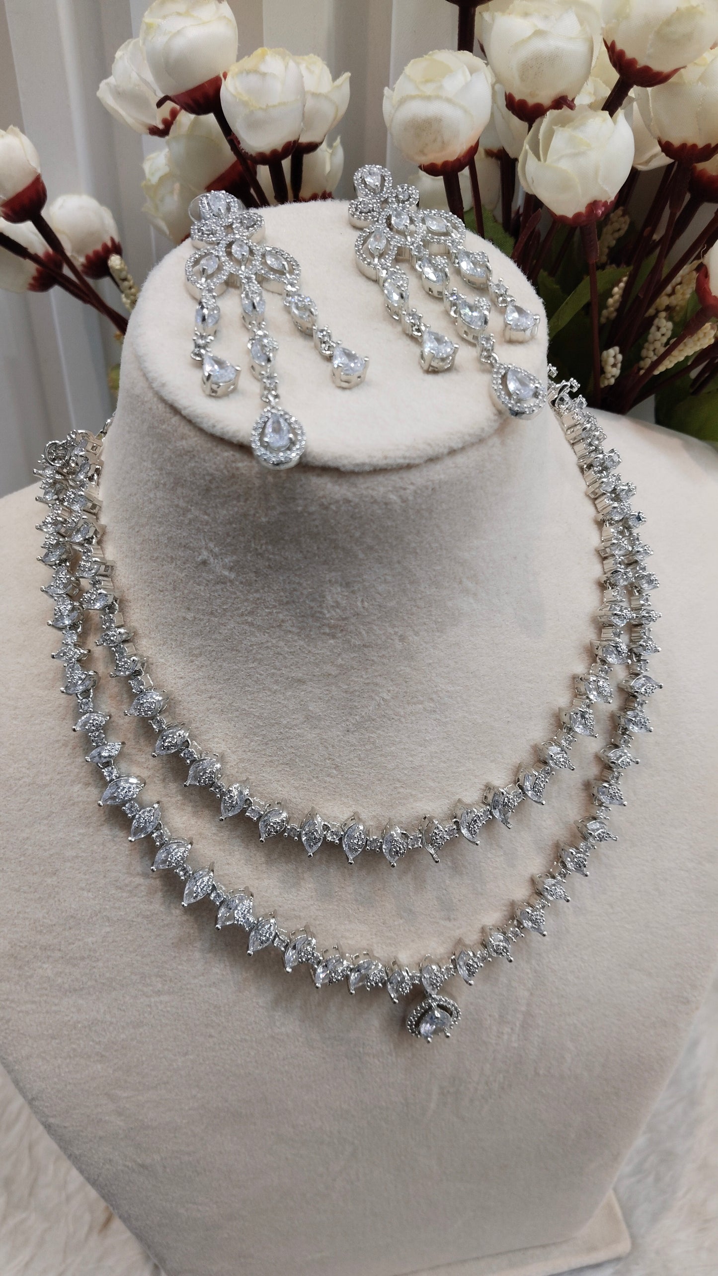 White Silver CZ Necklace Jewellery Sunil Set