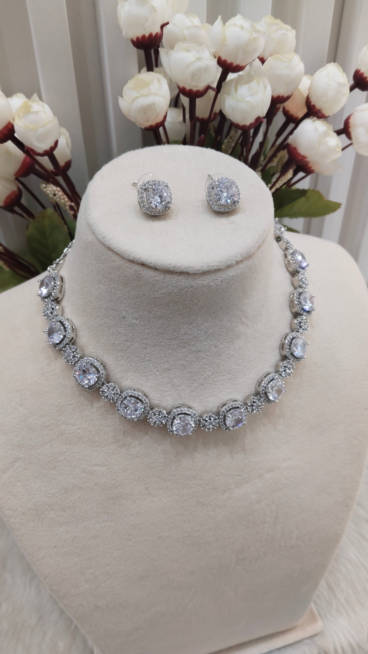 White Silver CZ Necklace Jewellery Kavin Set
