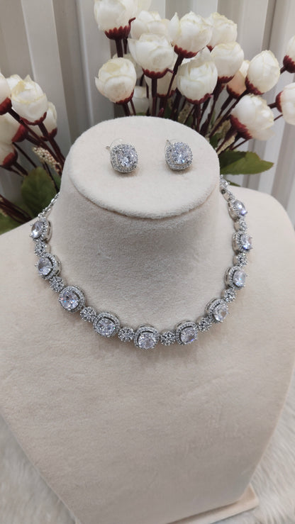 White Silver CZ Necklace Jewellery Kavin Set