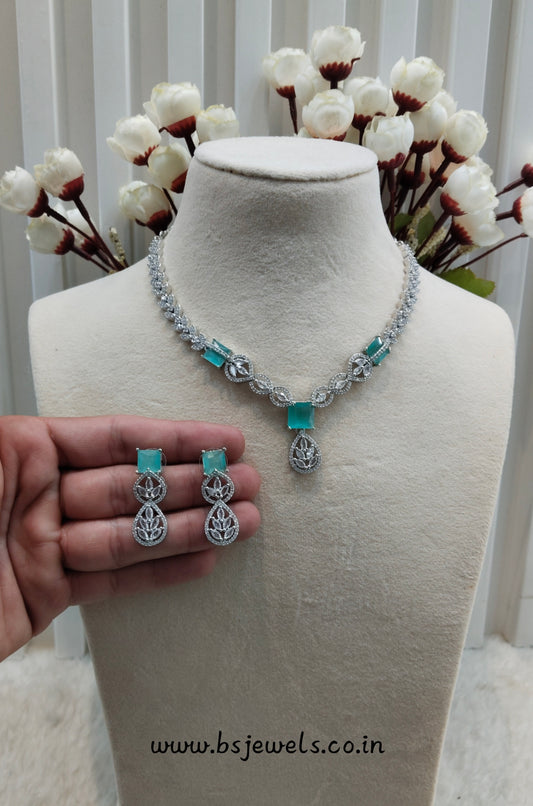 Sea Green Silver CZ Necklace Jewellery Peterson Set