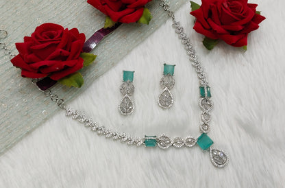Sea Green Silver CZ Necklace Jewellery Peterson Set