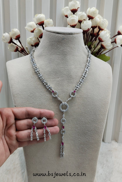 Ruby Silver CZ Necklace Jewellery Jaysurya Set