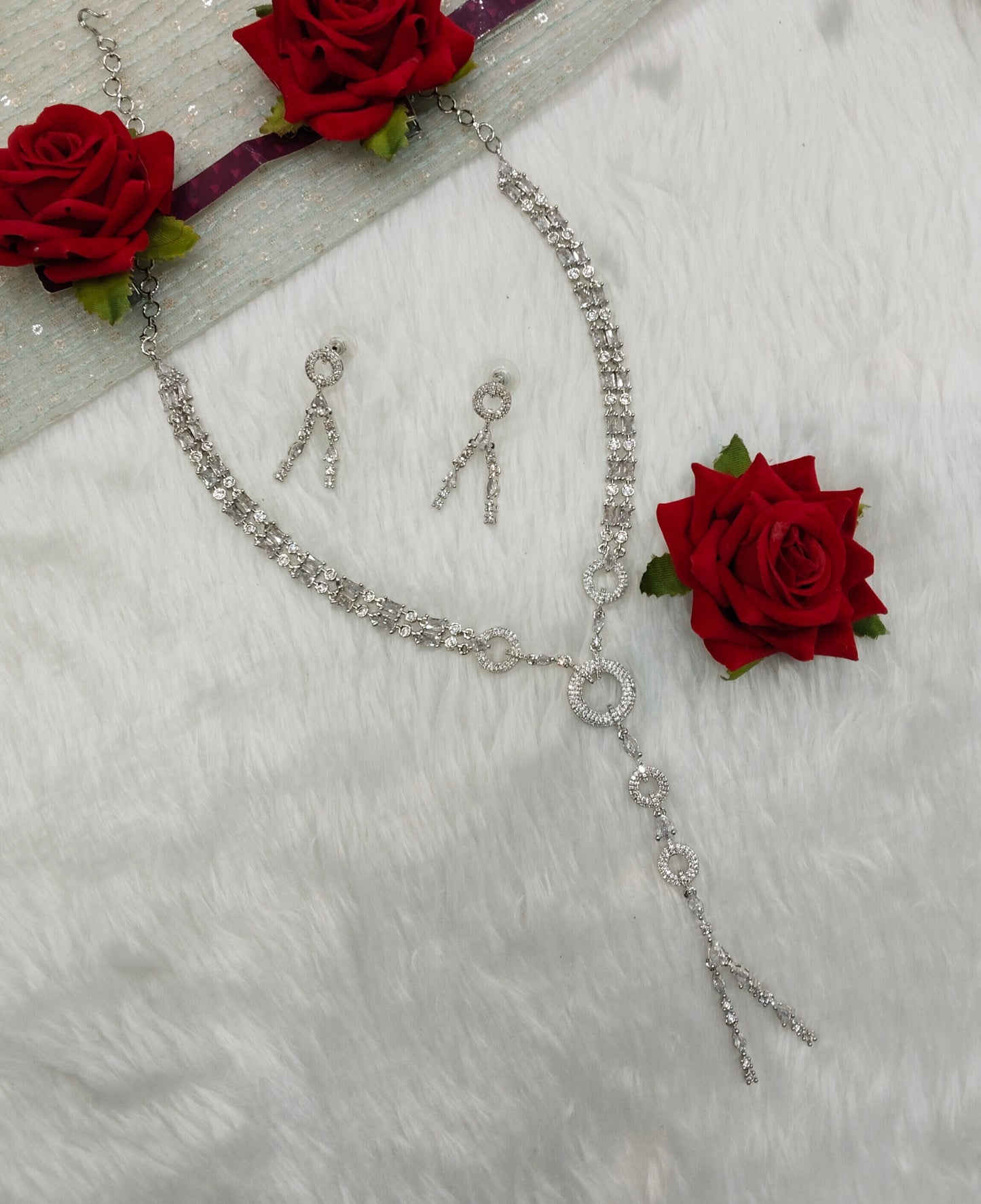 White Silver CZ Necklace Jewellery Jaysurya Set