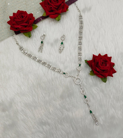 Green Silver CZ Necklace Jewellery Jaysurya Set