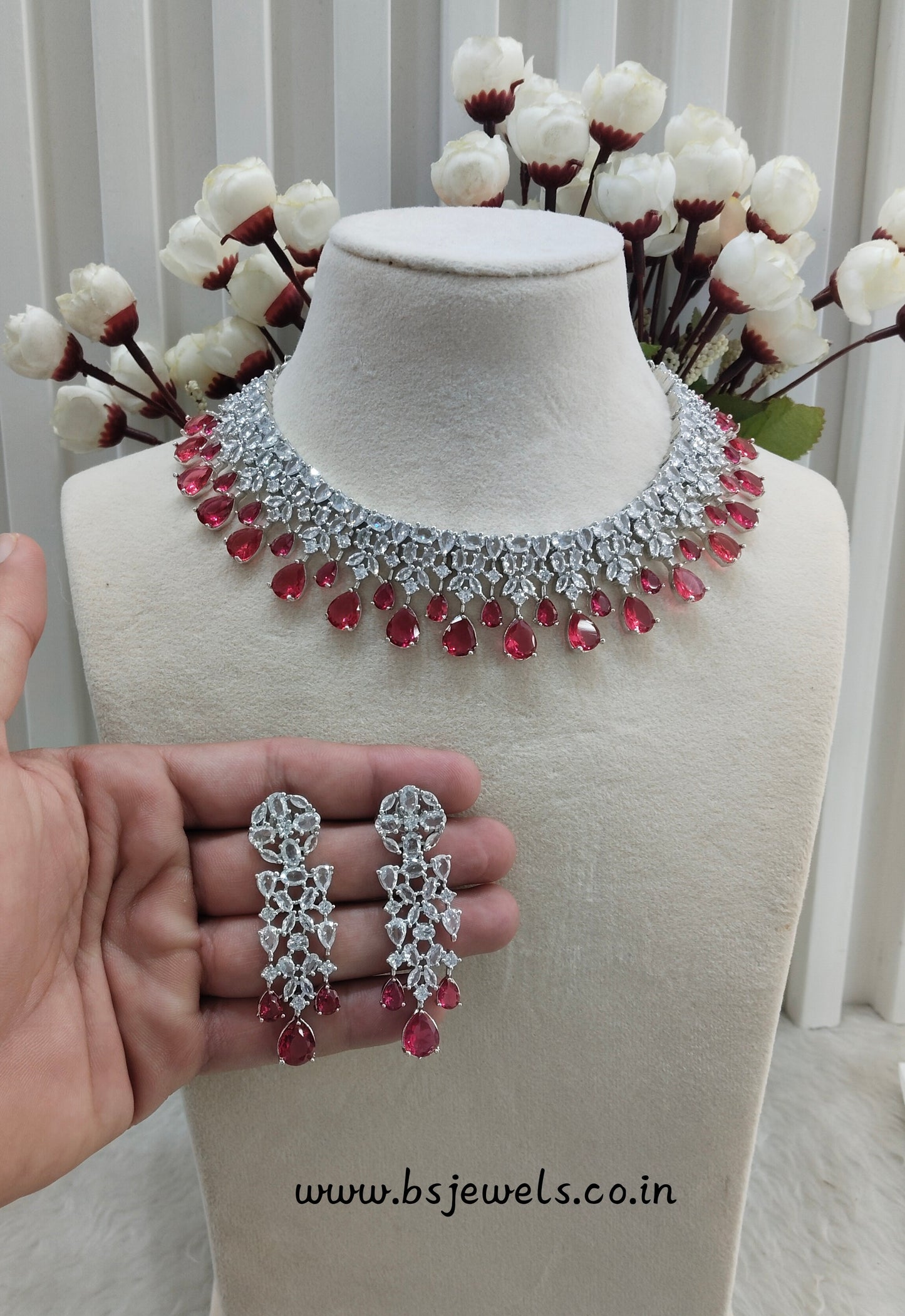 Ruby Silver CZ Necklace Jewellery Dilshan Set