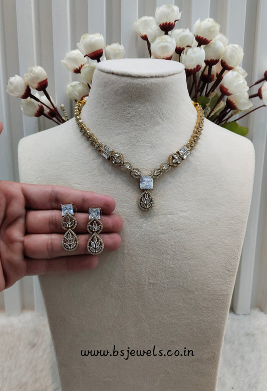 White Antique Gold CZ Necklace Jewellery Peterson Set