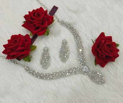 White Silver CZ Necklace Jewellery Lasit Set