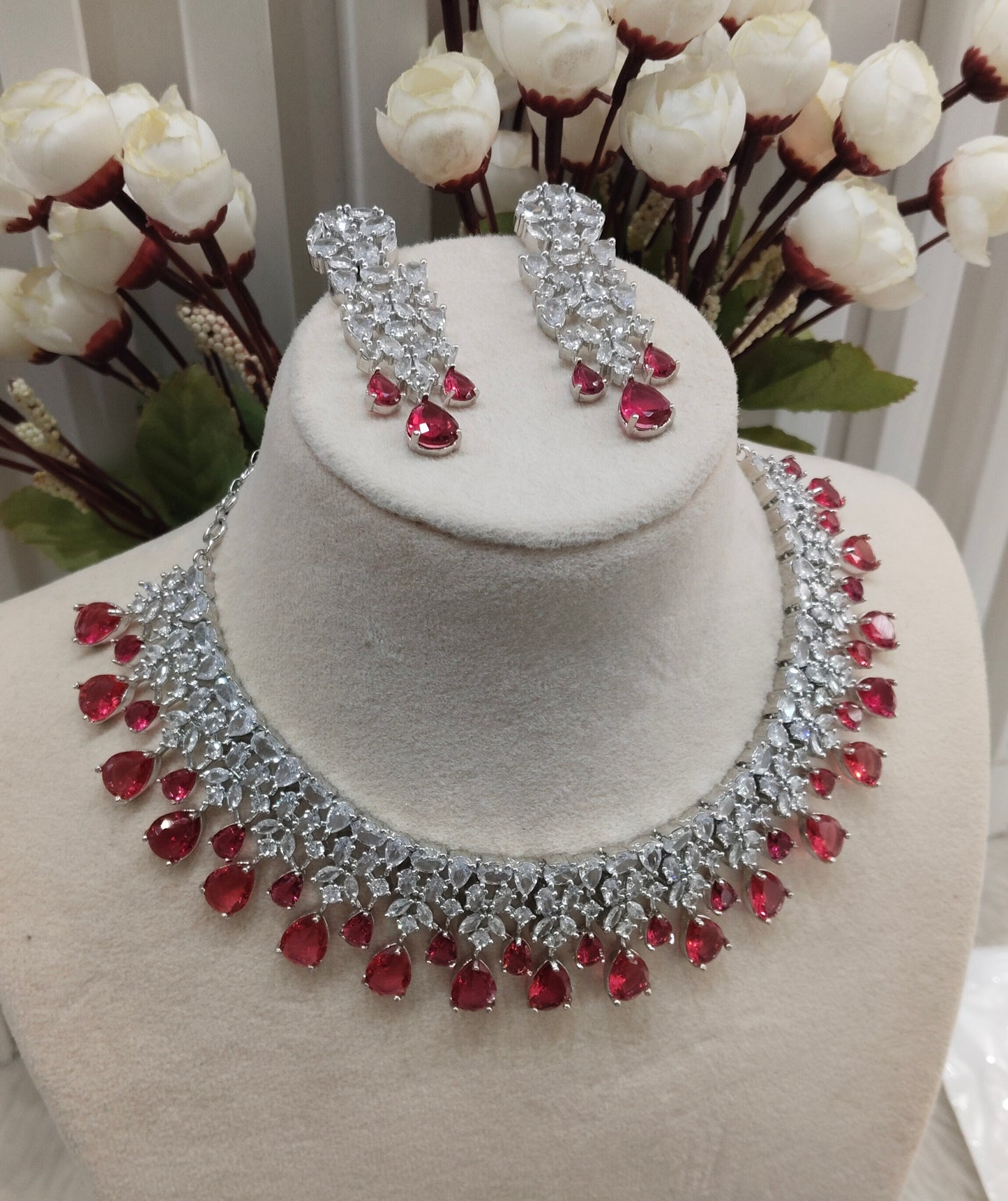 Ruby Silver CZ Necklace Jewellery Dilshan Set