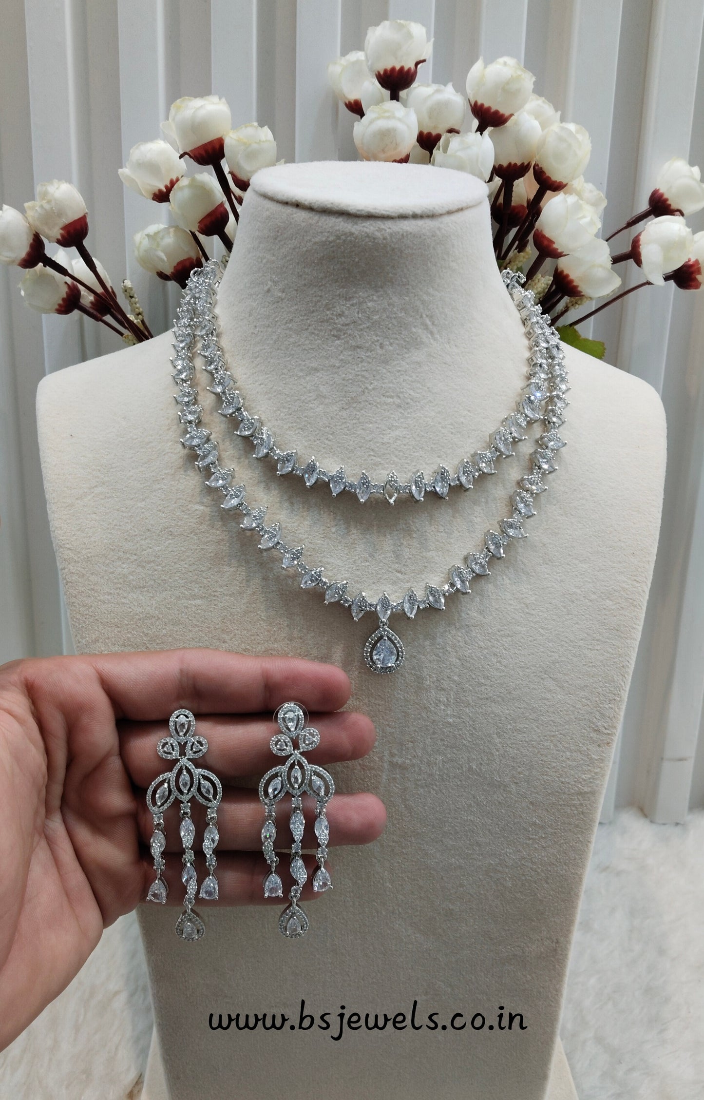 White Silver CZ Necklace Jewellery Sunil Set
