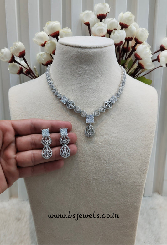 White Silver CZ Necklace Jewellery Peterson Set