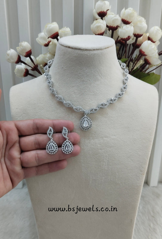 White Silver CZ Necklace Jewellery Malinga Set