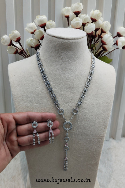 Pink Silver CZ Necklace Jewellery Jaysurya Set