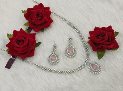 Pink Silver CZ Necklace Jewellery Polard Set