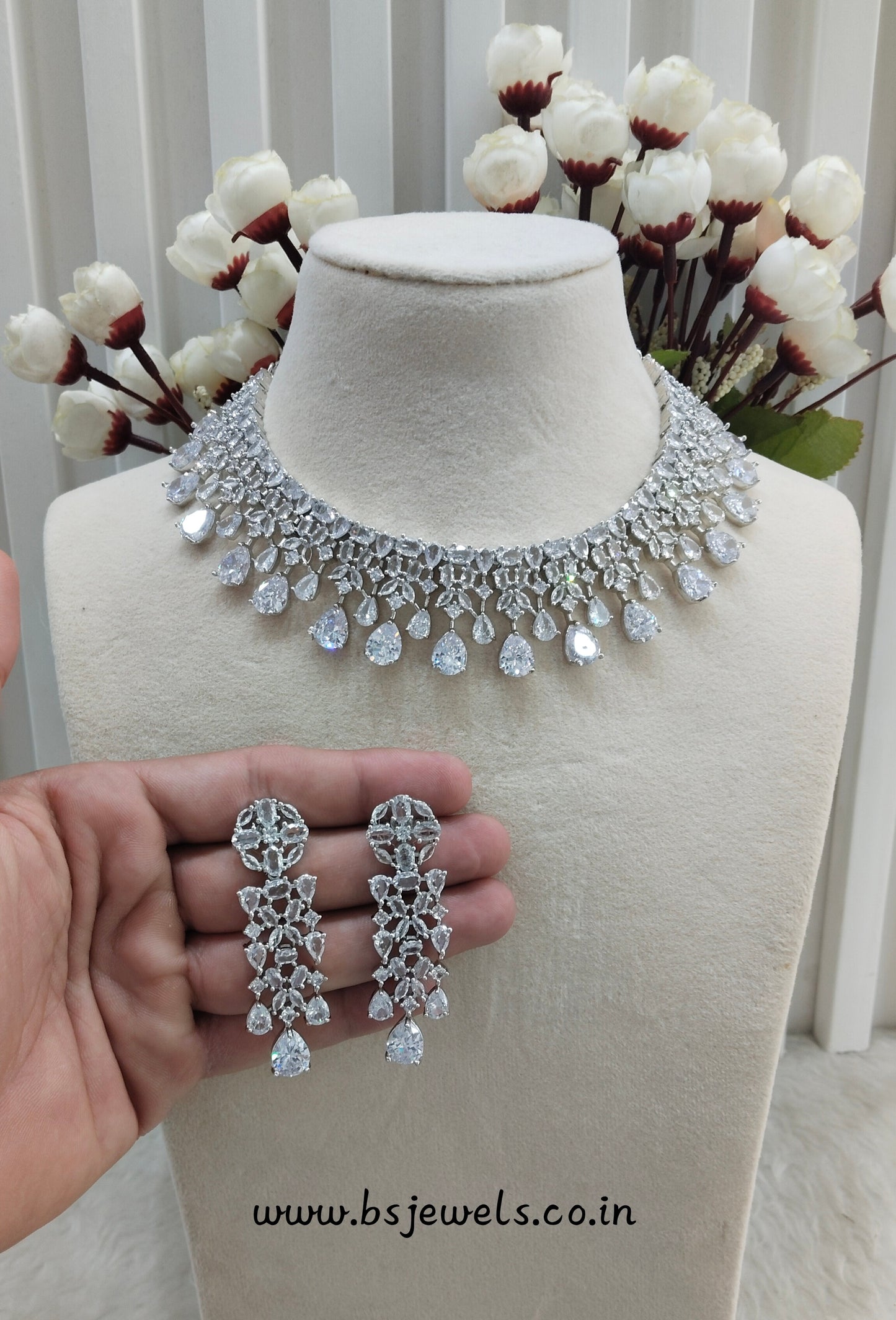 White Silver CZ Necklace Jewellery Dilshan Set