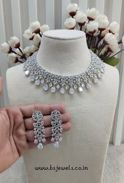 White Silver CZ Necklace Jewellery Dilshan Set
