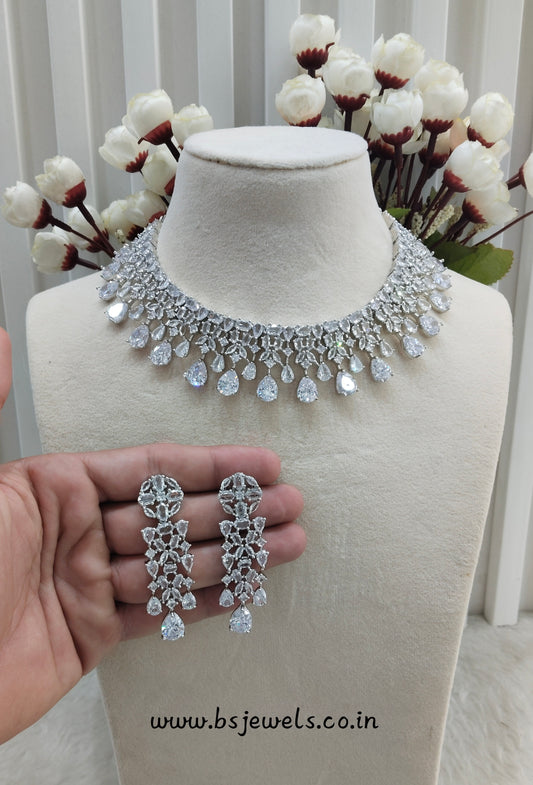 White Silver CZ Necklace Jewellery Dilshan Set