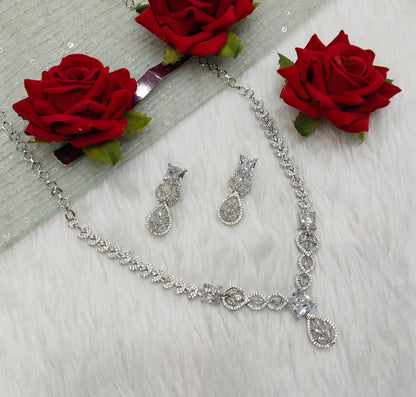 White Silver CZ Necklace Jewellery Peterson Set