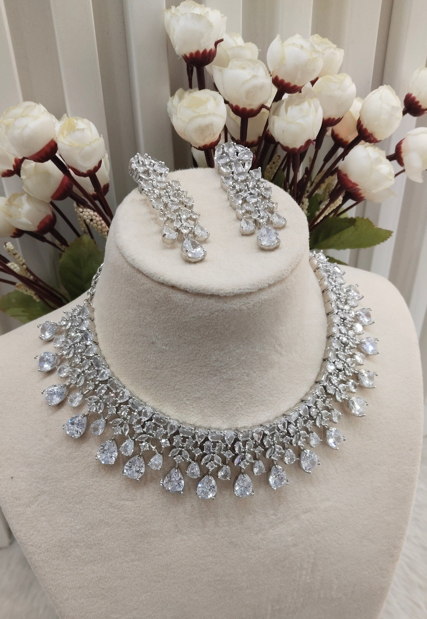 White Silver CZ Necklace Jewellery Dilshan Set