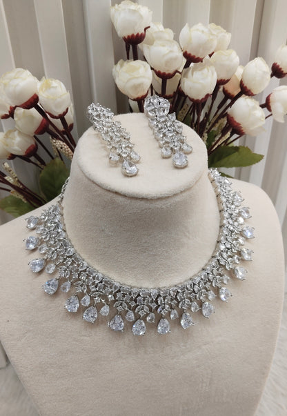 White Silver CZ Necklace Jewellery Dilshan Set