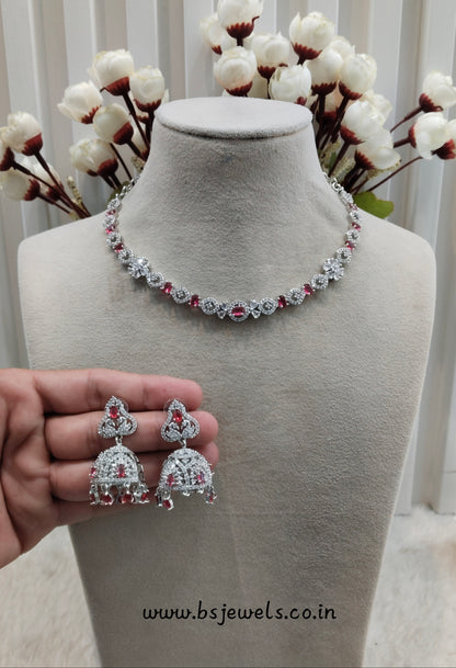 Ruby Silver CZ Necklace Jewellery Jaysurya Set