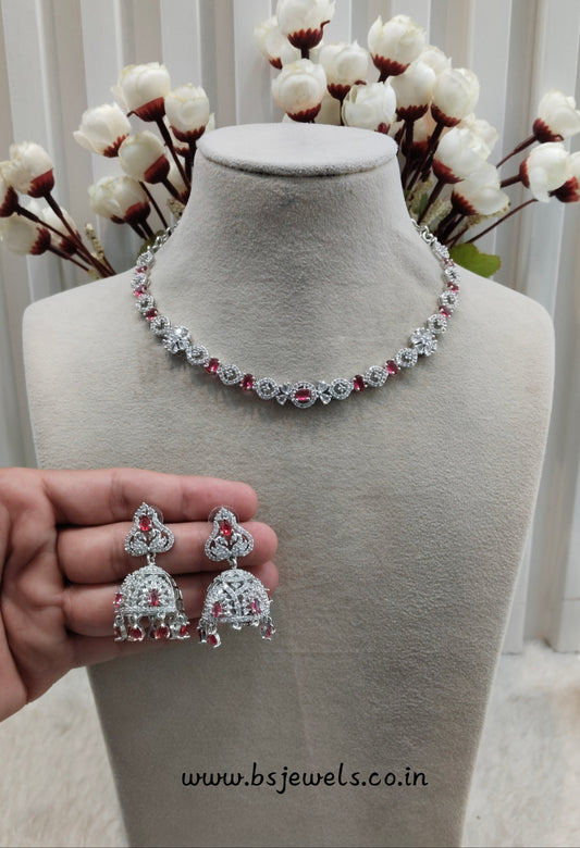 Ruby Silver CZ Necklace Jewellery Jaysurya Set