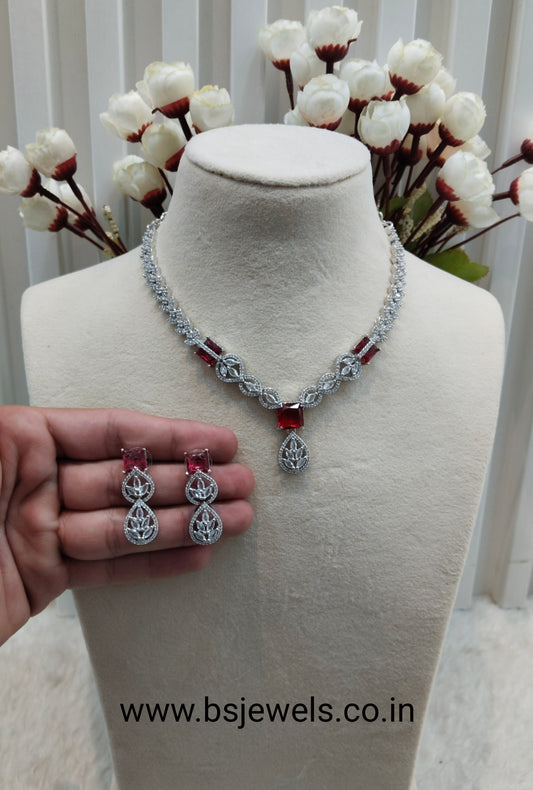 Ruby Silver CZ Necklace Jewellery Peterson Set
