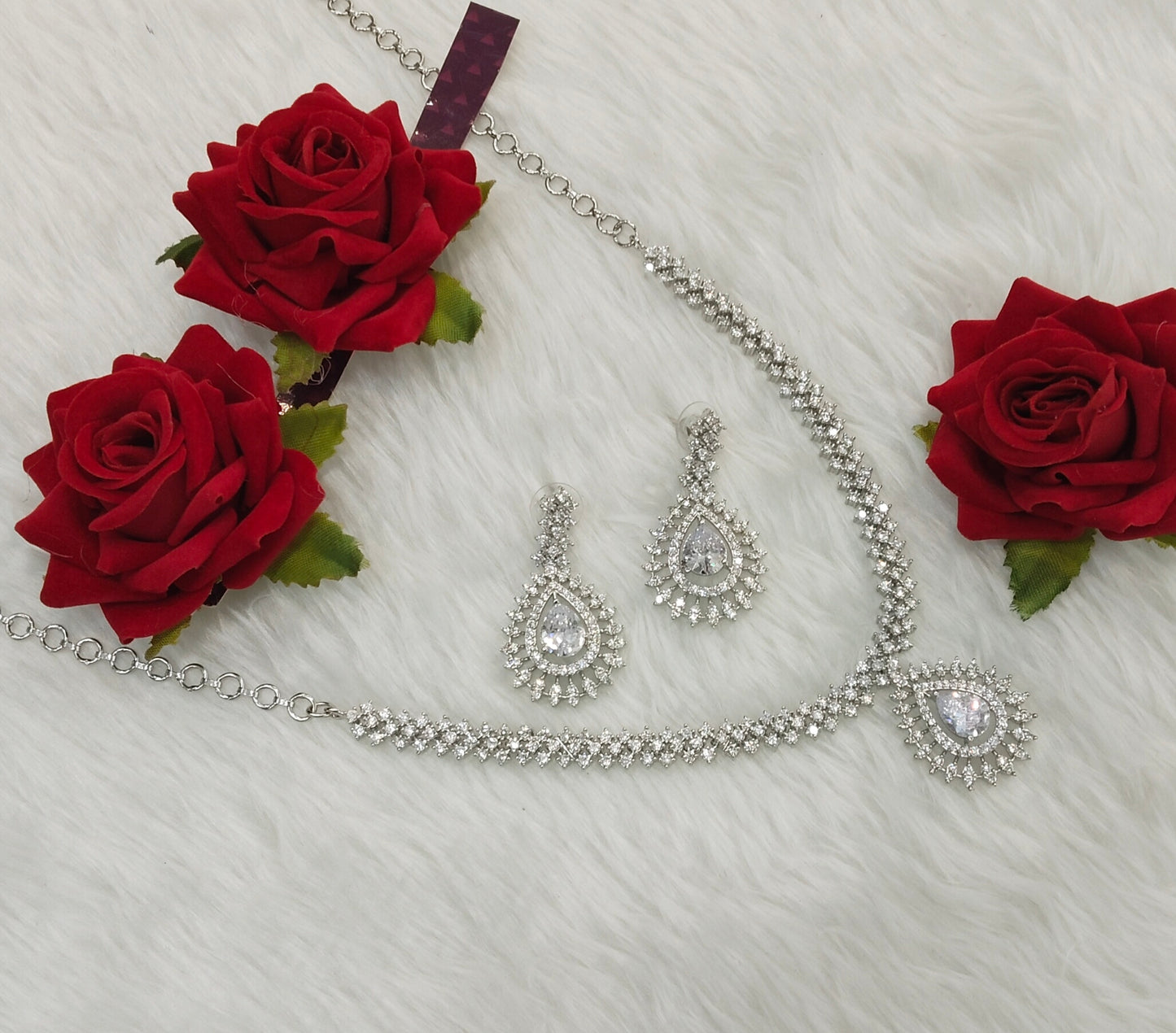 White Silver CZ Necklace Jewellery Polard Set