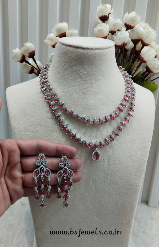 Ruby Silver CZ Necklace Jewellery Sunil Set