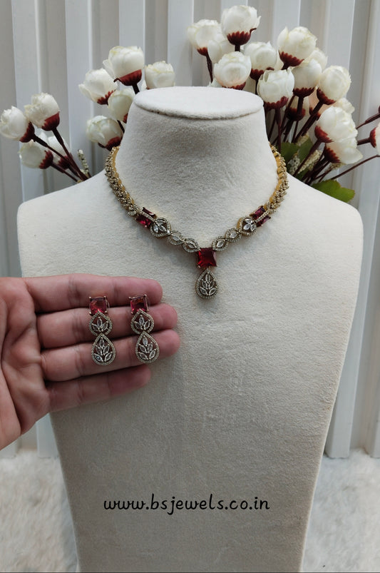Ruby Antique Gold CZ Necklace Jewellery Peterson Set