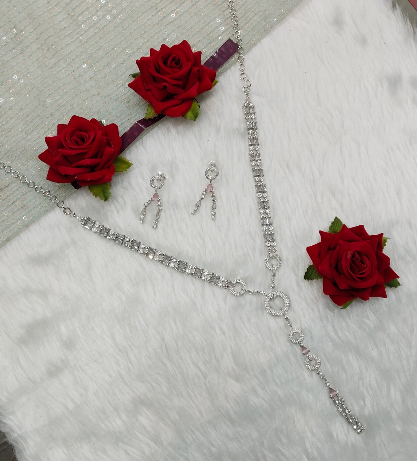 Pink Silver CZ Necklace Jewellery Jaysurya Set
