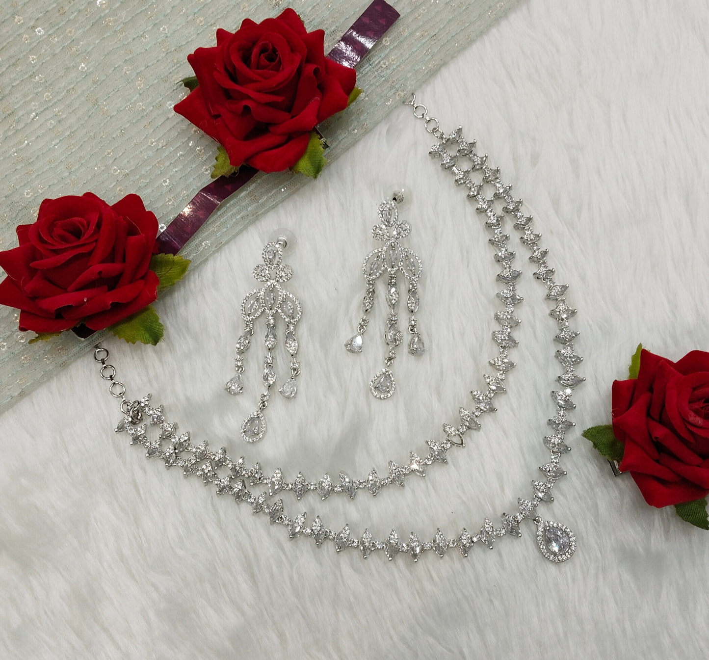 White Silver CZ Necklace Jewellery Sunil Set