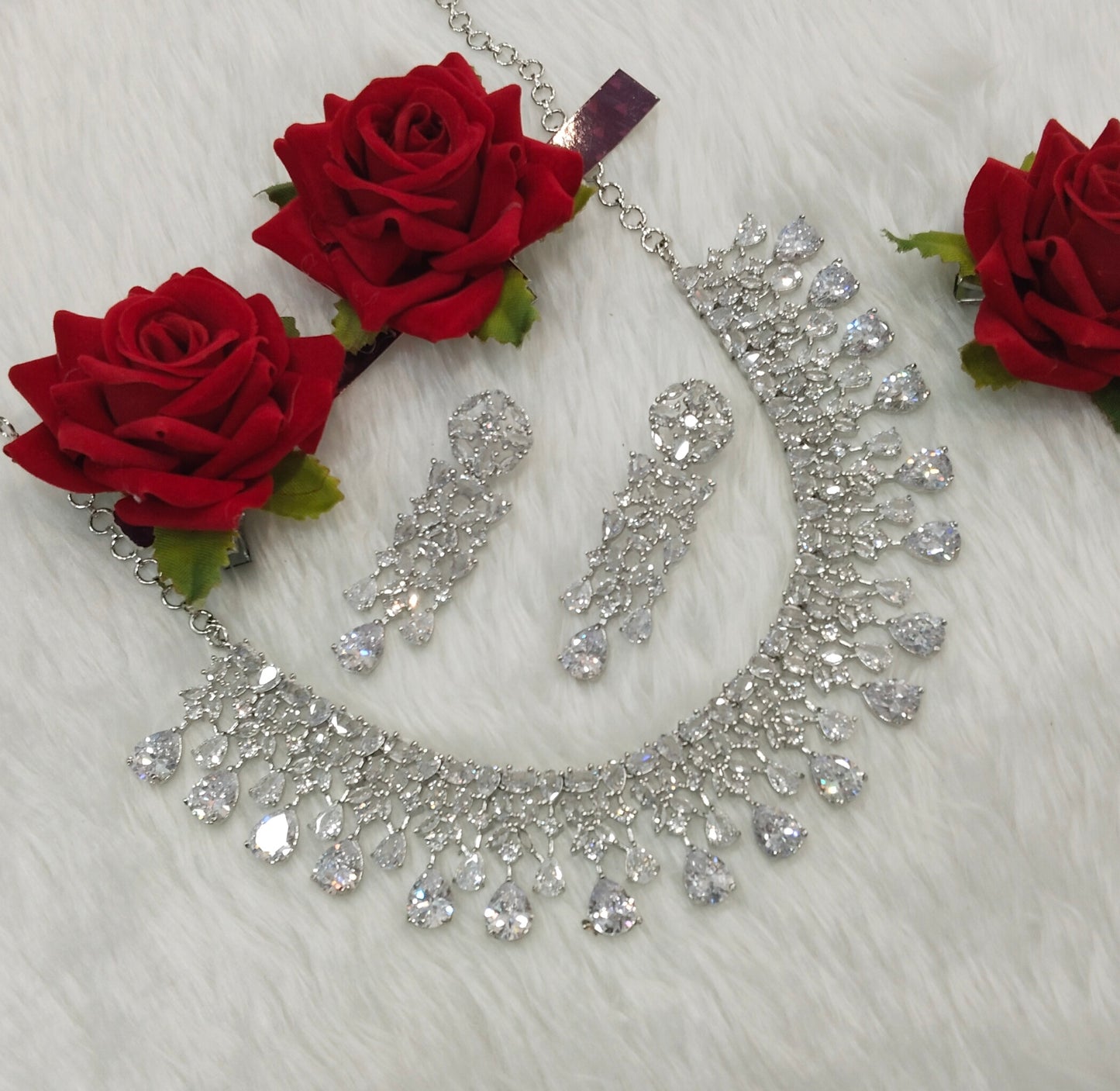 White Silver CZ Necklace Jewellery Dilshan Set