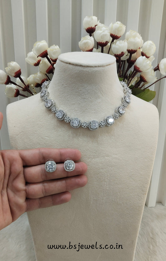 White Silver CZ Necklace Jewellery Kavin Set