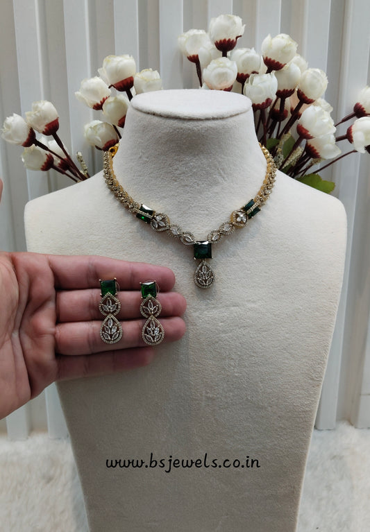 Green Antique Gold CZ Necklace Jewellery Peterson Set