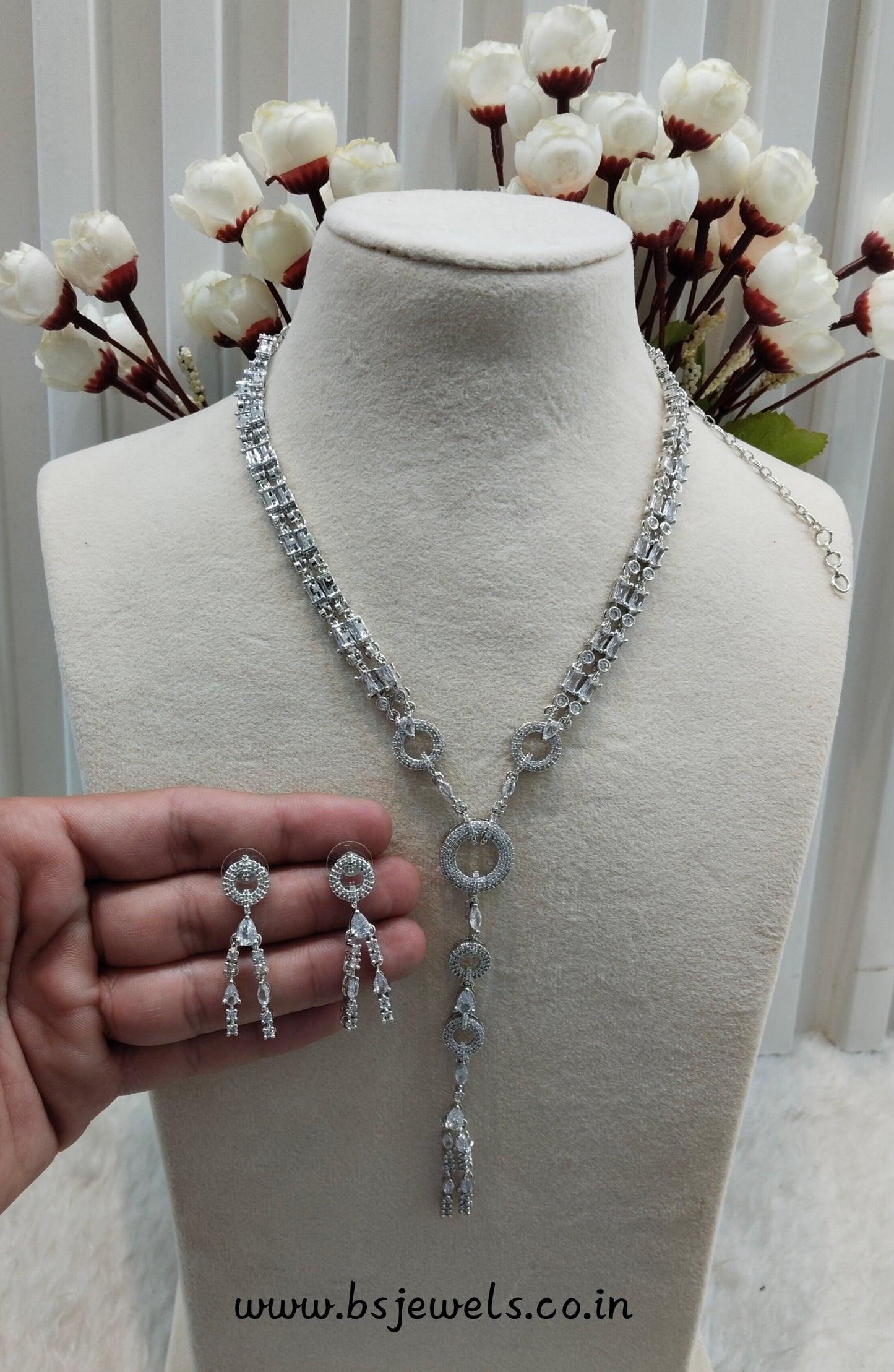 White Silver CZ Necklace Jewellery Jaysurya Set