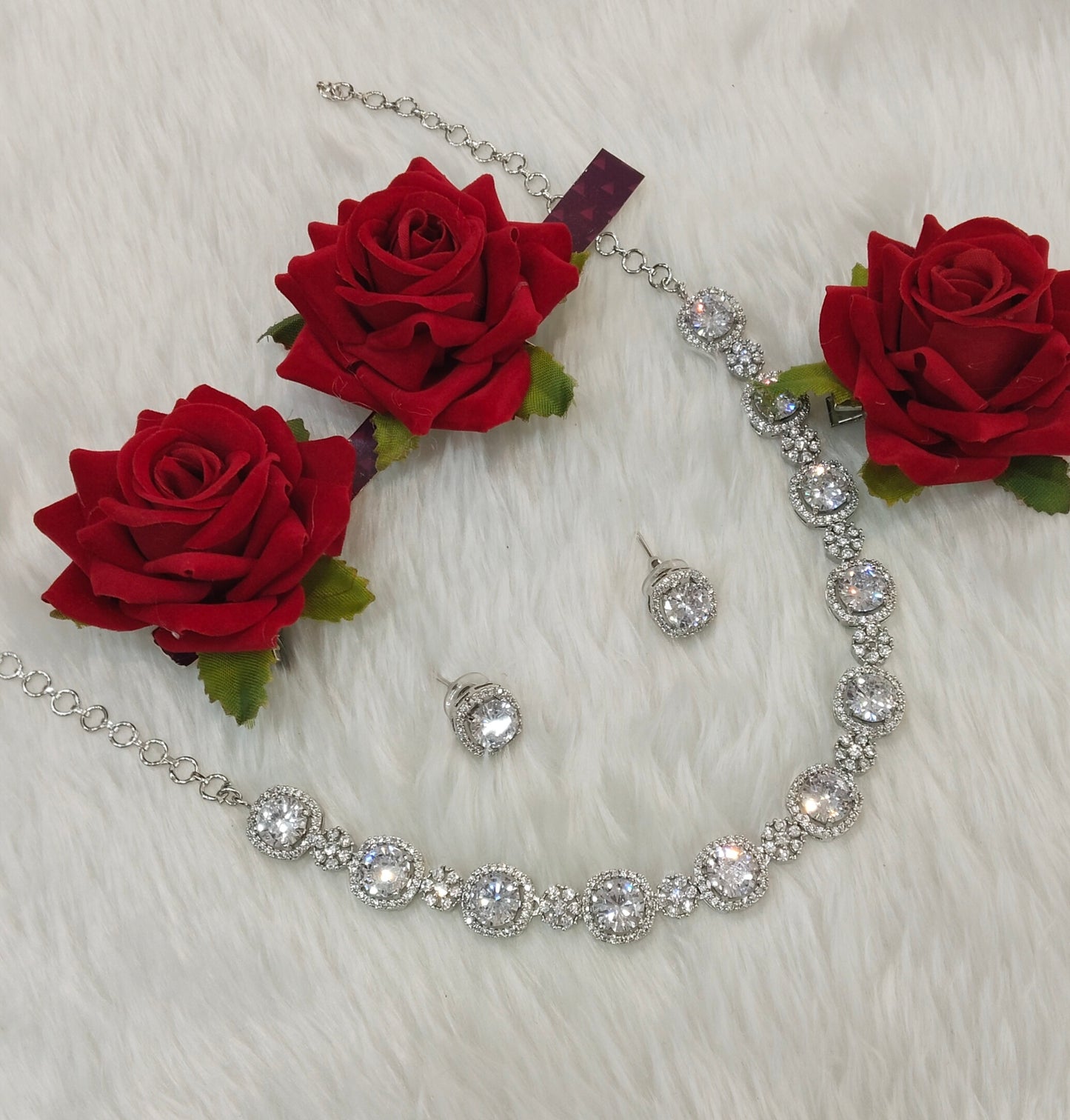 White Silver CZ Necklace Jewellery Kavin Set