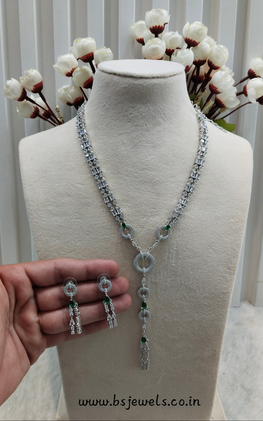 Green Silver CZ Necklace Jewellery Jaysurya Set