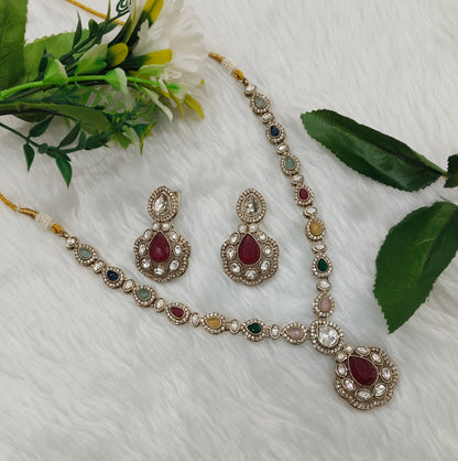 Multi Color Antique Gold Necklace Jewellery Bravo Set