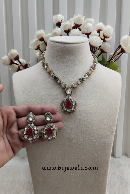 Multi Color Antique Gold Necklace Jewellery Bravo Set