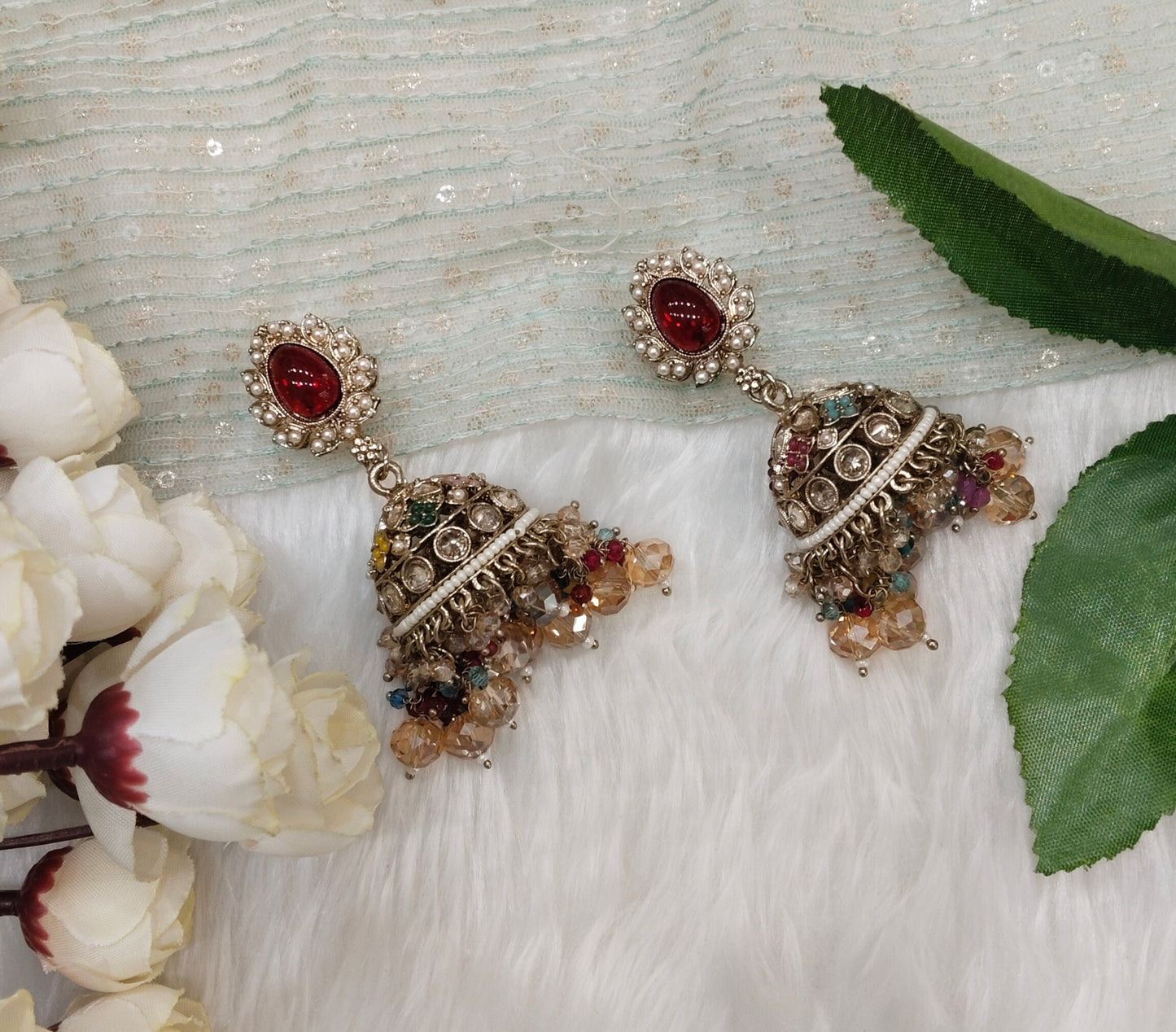 Multi Color Antique Gold Jhumki Bollywood Ghatak Earrings