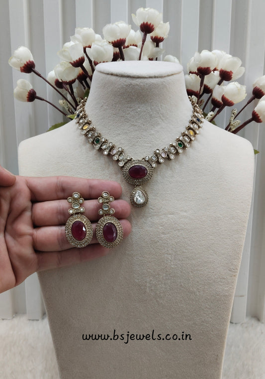 Multi Color Antique Gold Necklace Jewellery Bravo Set