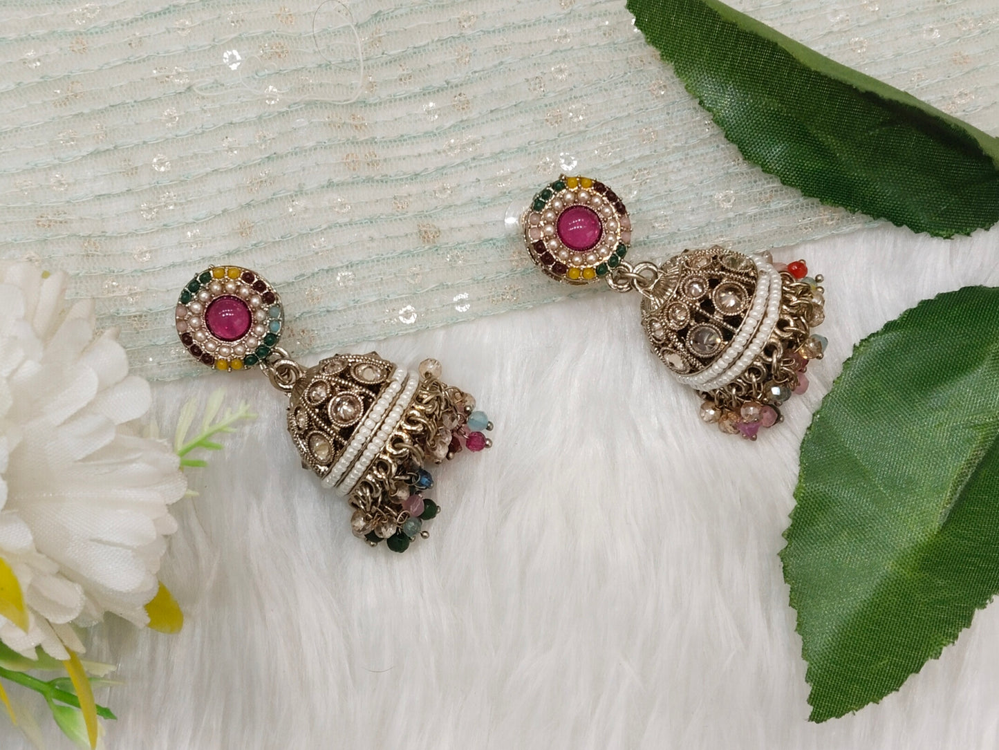 Multi Color Antique Gold Jhumki Bollywood Ghatak Earrings