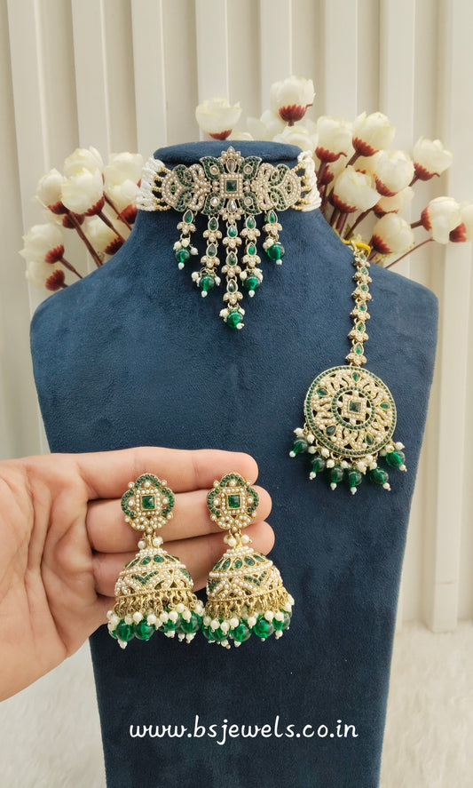 Green Antique Gold Choker Jewellery Bablu Set