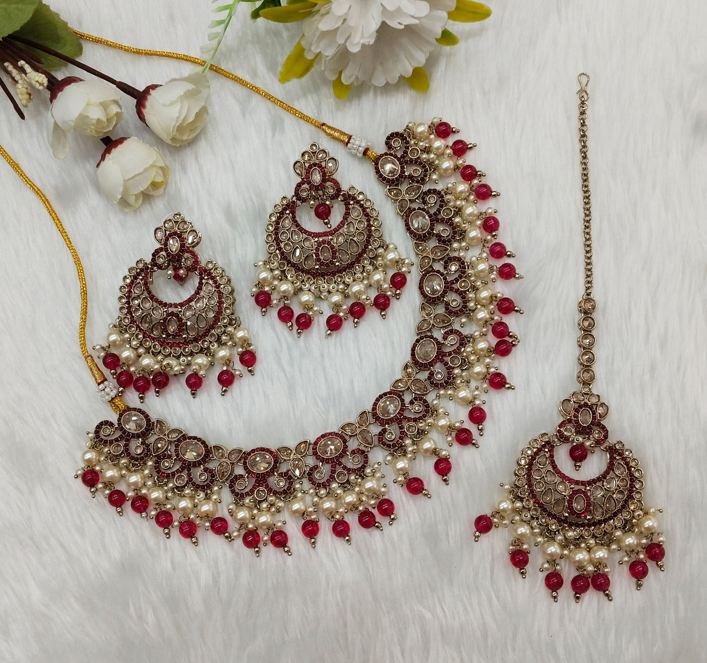 Majenta Antique Gold Necklace Jewellery Mangu Set