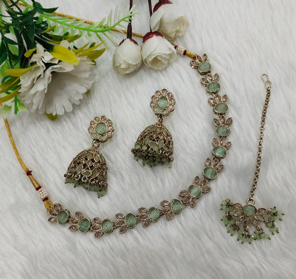 Pista Antique Gold Necklace Jewellery Mandeep Set