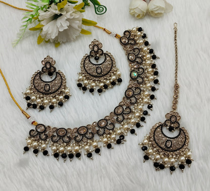 Black Antique Gold Necklace Jewellery Mangu Set