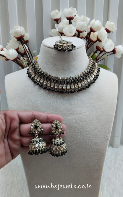 Black Antique Gold Necklace Jewellery Gora Set